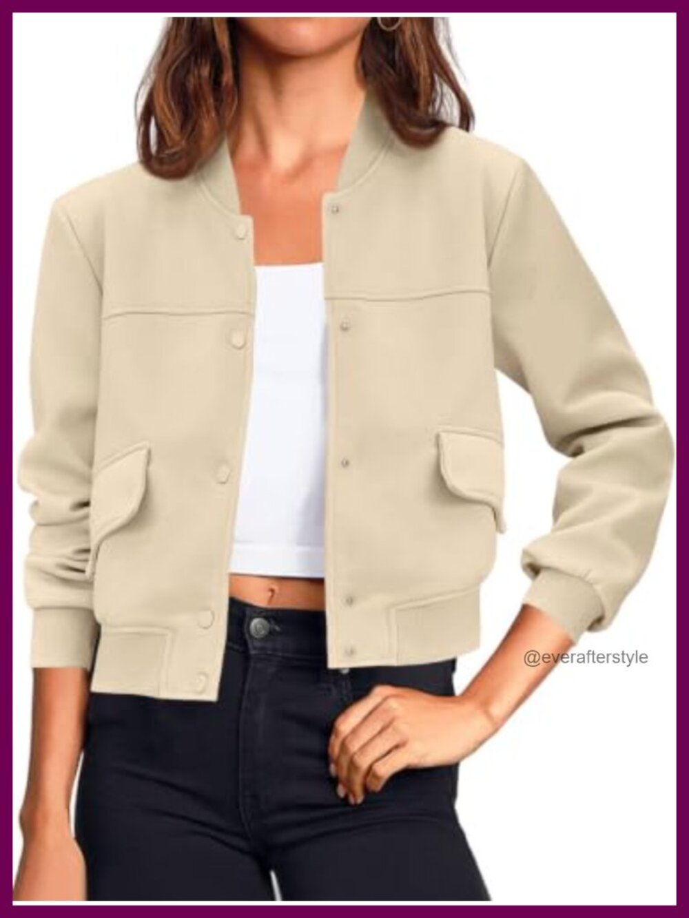 Women's Cropped Bomber Jacket Button Down Varsity Shacket Casual